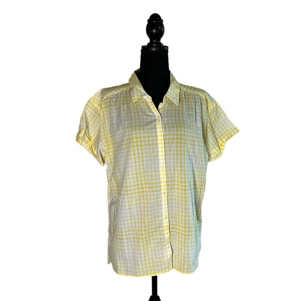 C22 St. John’s Bay Women’s White & Yellow Checkered Button Down Shirt, XL, NWT